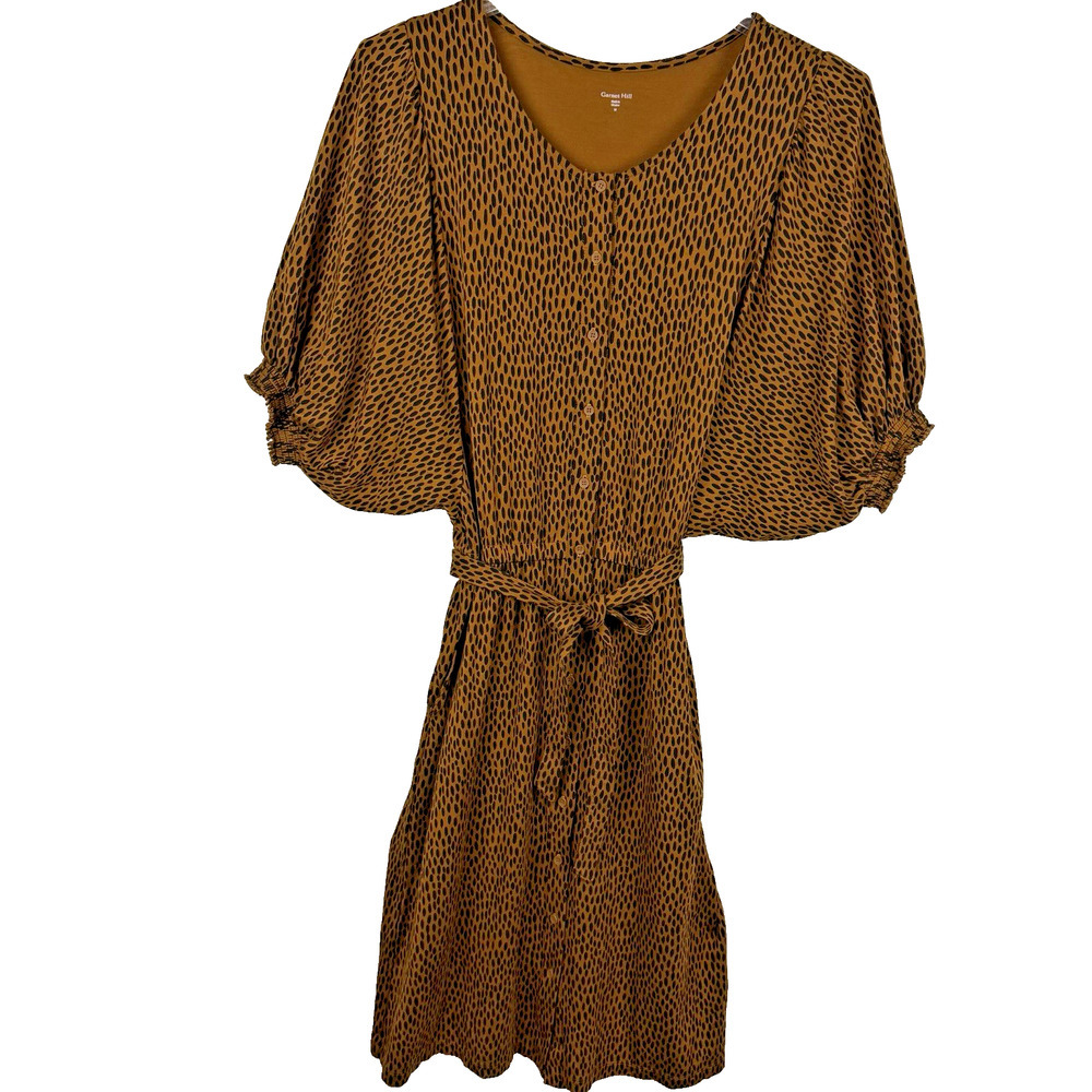 Garnet Hill Smocked Elbow Sleeve Knit Dress Size M Brown Chita Bat Wing NWOT
